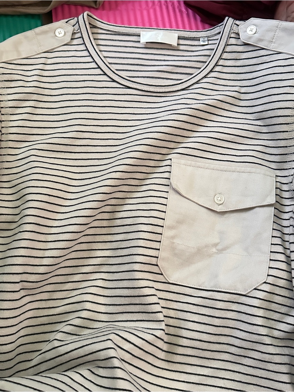 7famk Stripe Epaulet T-Shirt